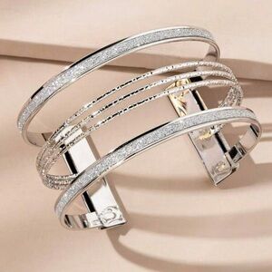 Bling Bling Cuff Bracelet Silver Tone Embellished Glitter Shiny